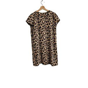 Reynah‎ Leopard Print Short Sleeve Knee Length Shift Dress Size 6 Tan